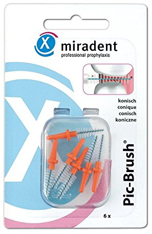 miradent Pic-Brush Ersatzbürsten, 6 Stück: orange, konisch, 2,5 - 5 mm
