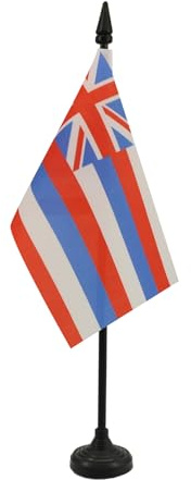 AZ FLAG Drapeau de Table Hawaii 15x10 cm Polyester 100D Socle Plastique | Usage intérieur Drapeau de bureau hawaiien finition cousue et bords renforcés avec mât en plastique et socle en plastique