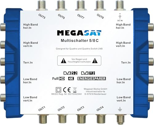 Megasat Multischalter 5/8 C – 1 Satellit / 8 Teilnehmer, kaskadierbar