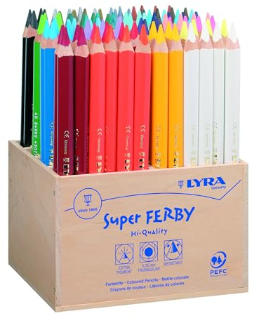 LYRA Super Ferby Stifte lackiert Schulpack 96 Stk. | Holzbuntstifte, dreikant, lackiert, Mine 6,3mm, sortierte Farben