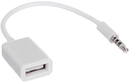 CABLEPELADO Cable Adaptador USB Hembra a Jack 3.5mm AUX Macho, Adaptador de USB a Audio AUX, Cable convertidor USB a 3.5mm, Apto para conectar Dispositivo USB a Toma AUX del Coche, 20 cm, Blanco