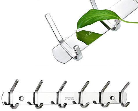 MASS DYNAMIC Wall Mounted Coat Hooks – Stainless Steel Clothes Hooks for Wall, 6 Dual Hooks Hanger for Hat, Kitchen Utensils, Bathroom and Other Tools