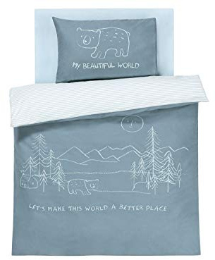 Lupilu Bio Baby Bettwäsche Set aus Spannbettlaken, Wendedeckenbezug und -kissenbezug Blau