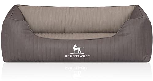 Knuffelwuff Orthopädisches Hundebett Outlander aus Laser-gestepptem Kunstleder M-L 85 x 63cm Dunkelgrau/Grau - Abnehmbarer Bezug - leicht zu reinigen - für große, mittelgroße und kleine Hunde