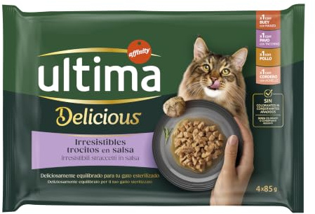 Ultima Comida Húmeda para Gatos con Variedad de Carnes,12 x (4 x 85 gr), 4080 g