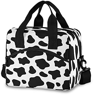 Mnsruu Black and White Cow Print Lunch Bag for Kids Insulated Cooler Lunch Box Large Capacity Lunch Organizer for Boys Girls, Multicolored