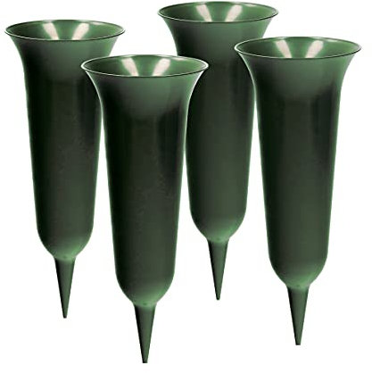 4 x Grabvase mit Erdspieß VonBueren | grün | ca. 30 x 12 cm | Friedhofsvase | Grabvasen Friedhof