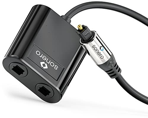 sonero ® Premium Toslink Splitter, 1x pluggingång, 2X jackutgång, S/PDIF digital ljudfördelare, 0,15 m, svart