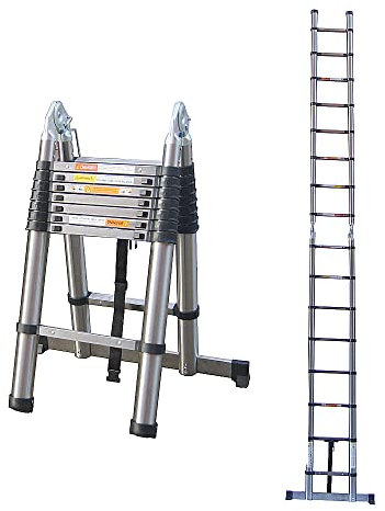 Escaleras Telescópicas de 5 Metros - Acero Inoxidable - Escalera Telescópica Multiusos, Extensible y Plegable - Escalera Plegable para Limpiar Canalones, Decorar, Pintar Paredes (2,5m + 2,5m)