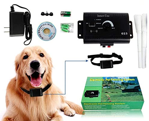 Cloture Electrique pour Animaux,InnovTec Système de Clôture Électronique avec Imperméable Collier Anti-Fugue et 300m de Fil Kit Rallonge Clôture Anti-Fugue pour Chien