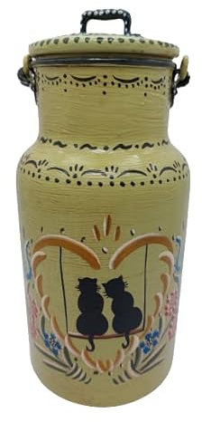 pot à lait ancien en aluminium,motif chats sur balançoire