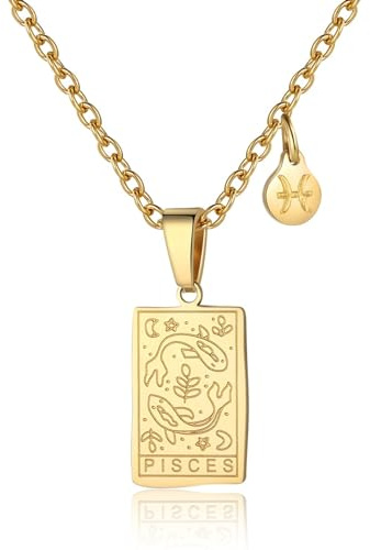 RIXERKOC Collana di segni zodiacali per le donne Ciondolo a forma di carta dei tarocchi a doppia faccia in acciaio inox Segni zodiacali Regali di gioielli per le ragazze