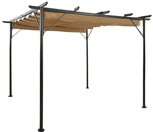 Homgoday Pergola mit Ausziehbarem Dach Pavillon Sonnenschutz Gartenpavillon Überdachung UV-und Wasserbeständig Partyzelt Gartenzelt für Terrasse Garten Taupe 3x3 m Stahl 180 g/m²