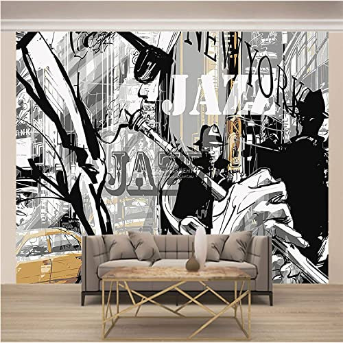 3D Jazz Mode Noir Et Blanc Papiers Peints Grands Autocollants , Papiers Peints Amovibles | Papier Peint Autocollant 3D Pour Chambre D'Enfant, Salle À Manger, Chambre 200 (largeur) x 150 (hauteur) cm