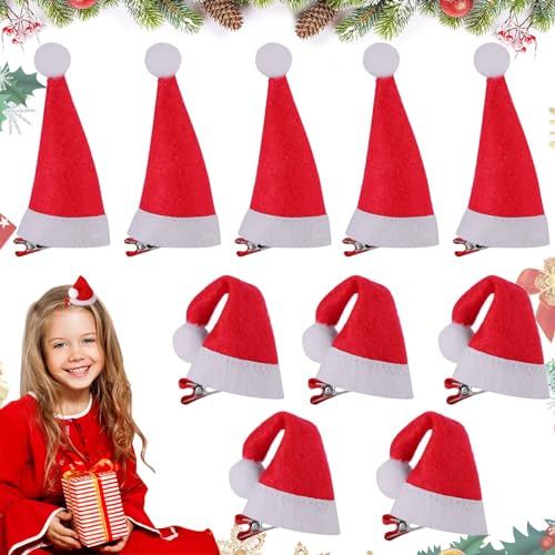 Mecctuck Weihnachtsmütze, Weihnachts Haarschmuck, 10 Stück Haarspangen Weihnachten, Haarspangen Mädchen, Haarschmuck Kinder, Adventskalender Füllung, Weihnachts Accessoires für Mädchen Damen Kinder