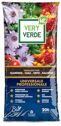 Terriccio Universale Professionale Pronto all'uso gia' Concimato Stimola la Crescita Biologico Confezione 20Lt 7Kg