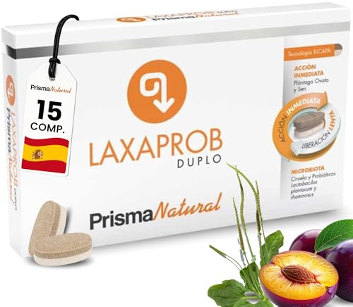 Prisma Natural - LAXAPROB Bicapa 15 comprimidos. Acción inmediata, liberación lenta. Formulación con plantago, ciruela y probiotico lactobacilus. Transito intestinal y protección de la microbiota