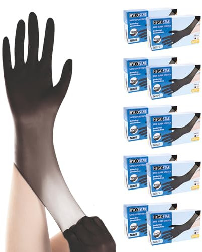 FRANZ MENSCH Hygostar Nitrilhandschuhe Nitrilhandschuhe Safe Super Stretch, schwarz, Gr. 6/XS, 24cm | Karton, 1000 Stück (10 x 100 Stück), Einweghandschuhe, Einmalhandschuhe, Handschuhe Einweg