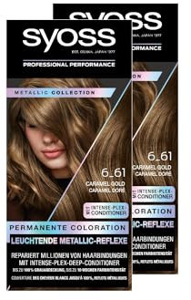 SYOSS Color Coloration Metallic Collection 6–61 Autumn Gold (2x 115 ml), permanente Coloration für leuchtende Metallic-Reflexe, für bis zu 100% Grauhaarabdeckung und bis zu 10 Wochen Farbintensität