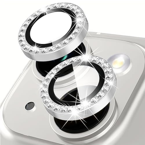 Oelrstfe Kamera Schutz für iPhone 14/14 Plus Kameraschutz,Kratzfest 9H Härte HD Linsenschutz Schutzfolie,Kamera Displayschutz Schutzglas Ultra-Transparent Glitzer Linse Displayschutzfolie,Silber