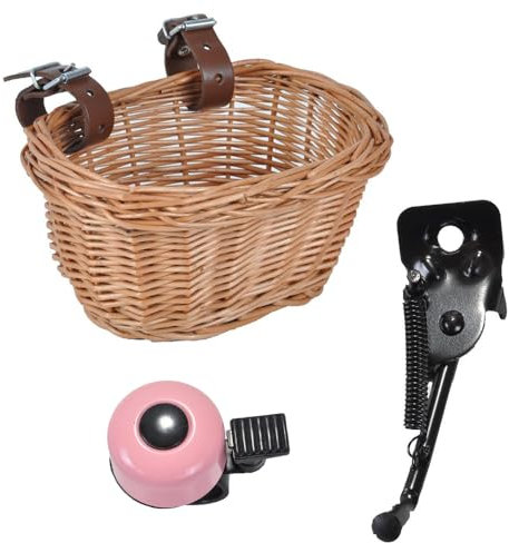 Vorteilspaket mit Zubehor für Starter Laufrad - Weidenkorb - Klingel - Ständer (Rosa)
