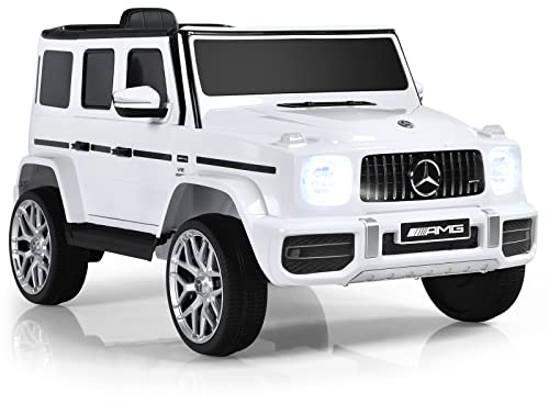 COSTWAY Macchina Elettrica per Bambini 12 V Mercedes Benz, Veicolo Elettrico a 2 Porte con MP3,con Telecomando,Carico 12,5kg, con Clacson,luci a LED e Cintura di Sicurezza, per 3 a 8 Anni (Bianco)