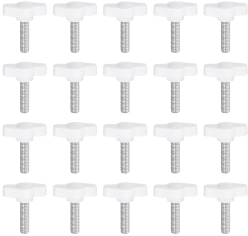 QUARKZMAN 20 Stück Rändelschrauben mit T Flügelknöpfe M6 x 20mm Kunststoff T-Kopf Gewindebolzen Klemmschraube Flügelschraube Haltegriffe 27mm Klemmknopf Daumenschrauben für Maschine, Weiß