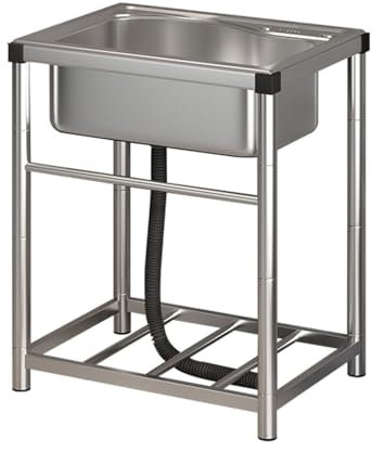 haiyusm Outdoor Mobile Catering Kitchen Sink Stainless Steel Free Standing Utility Commercial Restaurant Sink for Laundry Room Garden Backyard (45×40cm,A)