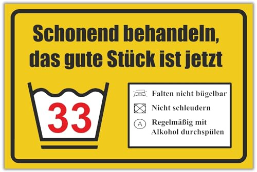 BerpaHome - Schonend behandeln - 30 x 20 cm 3mm Schild - Partydeko Geburtstagskarte Geschenkidee Geburtstagsdeko - Geschenk Geburtstagsgeschenk 33. Geburtstag 33 Jahre Männer & Frauen 33er