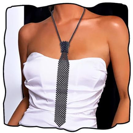 Bmirth Long Pearl Necklace Pearls Neck Tie Black Pearl Necktie Pearl Body Jewelry for Women