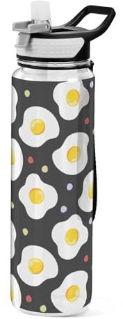Mnsruu Transparente Sport-Wasserflasche mit Strohhalm, auslaufsichere Trinkflasche, nahtlose Eier auf schwarzen Fahrradflaschen für Sport, Büro, Schule, BPA-freier Tritan-Kunststoff, 1 Liter