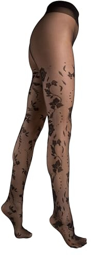 SENTELEGRI Floral Patterned Tights FLORES | Fashion Sheer Pantyhose with Flower Patterns | Black | S,M,L,XL | 20 Denier | (UK, Alpha, M, Regular, Regular, Black)