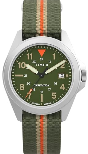 Timex Expedition® TW4B32400 Montre Unisexe, 36 mm, Bracelet en Tissu Vert à glissière, Cadran Vert, boîtier argenté