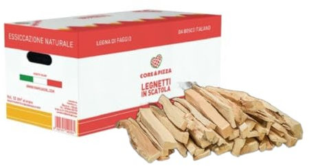 Legnetti Accendifuoco FAMILIA Core & Pizza, Legna di Faggio da Bosco Italiano, Lunghezza 18/19cm~ a Taglio Variabile, Scatola Vol.12dm^3 (20x21x29cm)(1, Legnetti Accendifuoco)