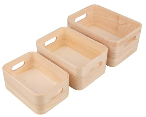 Rayher Holz Kisten Set, 3-teilig, Deko-Kisten Holz, FSC zertifiziert, natur, 3 Größen, mit Griffen, Holzboxen, 64654505