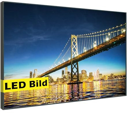 Leuchtbild I San Francisco I LED Wandbild I Leuchtende Skyline Leinwand mit Rahmen - Made in Germany (San Francisco bei Nacht, 75x50 cm, Rahmen: Holz Flora)