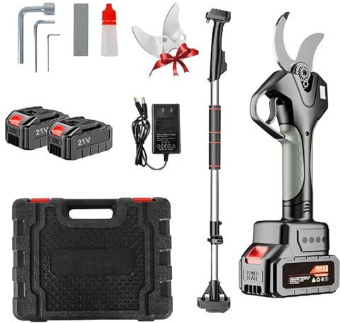 QFGain Forbici da Potatura con Display Digitale, Forbici Elettriche, Manico Telescopico, Tagliasiepi Professionali da Giardino, con 2 Lame di Ricambio, Diametro di Taglio 45 Mm (1,7 Pollici)