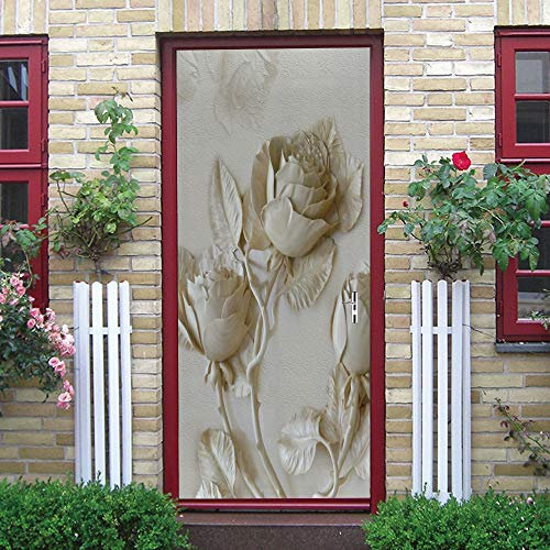 Calcomanías 3D para puerta, decoración de flores en relieve, mural de puerta, adhesivo de pared, extraíble, autoadhesivo, para decoración del hogar, oficina, 39.7 pulgadas de ancho x 84.6 pulgadas de