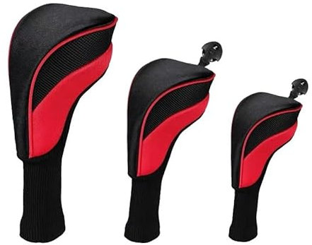 LUOKEKE Copri Mazza Copritesta for Mazze da Golf for Driver ibridi da Fairway Woods Set di Copricapo for Mazze da Golf a Collo Lungo in Maglia Sportiva da 3 Pezzi Coprimazze(Red)
