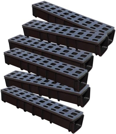 Cubierta de Drenaje de 4 Pulgadas con Rejilla de plástico, 19,7 L x 4 W x 4 H, Canal de Piso de Garaje de plástico Negro para Drenaje de Patio, Paquete de 6