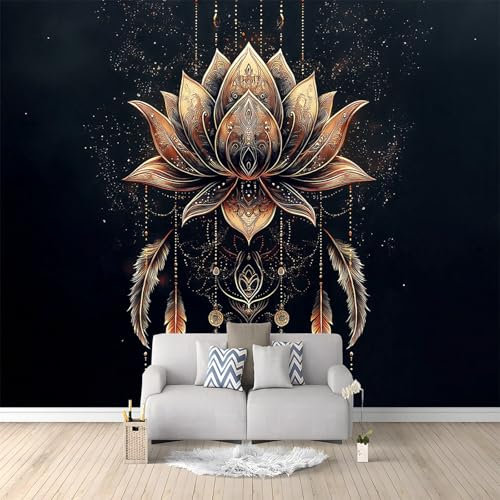 Fototapete Lotusfeder Dunkel 200x140 cm 3D Vliestapete Wandbild, Mustertapete Moderne Wandtapete, Wohnzimmer Schlafzimmer Kinderzimmer Büro Flur Wanddeko