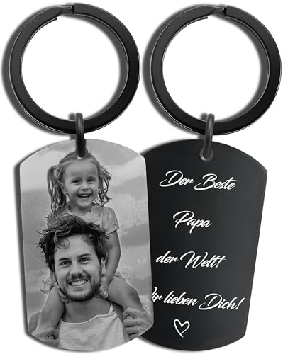BAVELA Schlüsselanhänger Personalisiert mit Bild Gravur| Partner Geschenk| Personalisierte Geschenke | Wasserfester Schlüsselanhänger Foto | Pärchen Geschenke aus Edelstahl