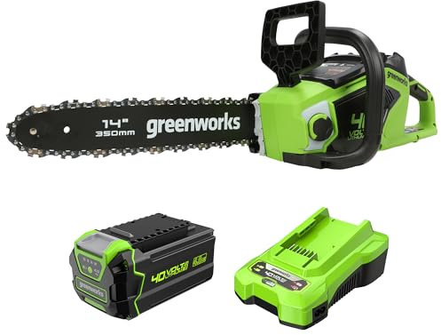 40V Akku-Kettensäge Greenworks mit bürstenlosem Motor GD40CS15, 14-Zoll (35 cm) Blattlänge, 12 m/s Kettengeschwindigkeit, 3,5kg, 3 Jahre Garantie & 40V 4Ah Lithium-Ionen Akku + 40V 2A Ladegerät Kit