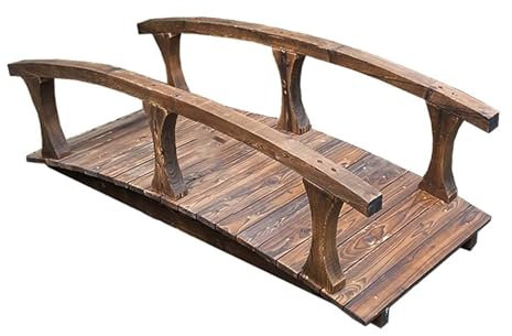 Petit pont de jardin, arche en bois massif avec rails de sécurité, passerelle rustique pour décoration de cour, étang ou ruisseau
