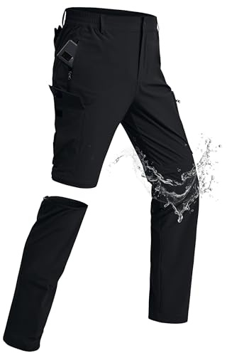 xtuwkzo Trekking Pantaloni Uomo Cerniera Impermeabile Asciugatura Rapida Rimovibile Traspirante Softshell Multi Tasche Stretch Escursionismo Pantaloni Uomo Breve Tattico Pesca Schwarz XL