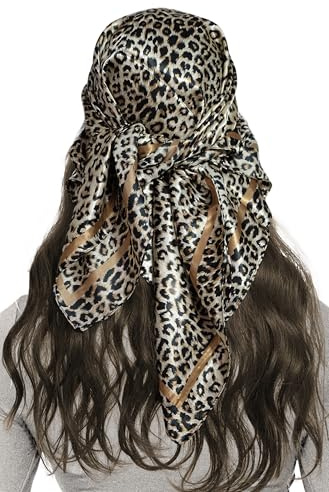 LEBOOBELL Damen Große Quadratisch Leopard Bandana Tuch Seiden 90x90cm Schals Kopftuch Haarschmuck Geschenk für Frauen