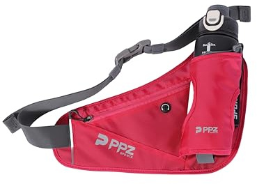 PPZ Sport-Hüfttasche mit Flaschenhalter, Wasserabweisend, 2 Taschen, Verstellbarer Gurt - Ideal für Laufen, Fitness, Joggen und Outdoor-Sport (pink)