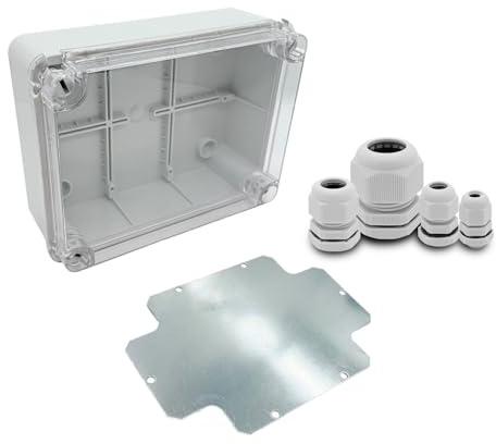 ARLI Abzweigdose IP67 190x145x80 mm mit Sichttür + Montageplatte + 40x Kabelverschraubungen M12 M16 M20 M25 – Aufputzdose grau – Elektro Feuchtraumdose mit Deckel für Installationen
