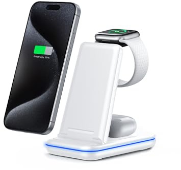 TECKNET 3 in 1 Wireless Charging Station,Fast Wireless Charger Stand for iPhone 17/16/15/14/13/12 or Samsung, other Qi-Enabled Phones, Apple Watch & AirPods