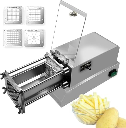 Coupe-Frites Professionnel, Trancheuse À Pommes De Terre Robuste Avec 4 Lames, Coupe-Pommes De Terre Électrique En Acier Inoxydable Professionnel Pour Usage Commercial Et Domestique, Concombres, Caro
